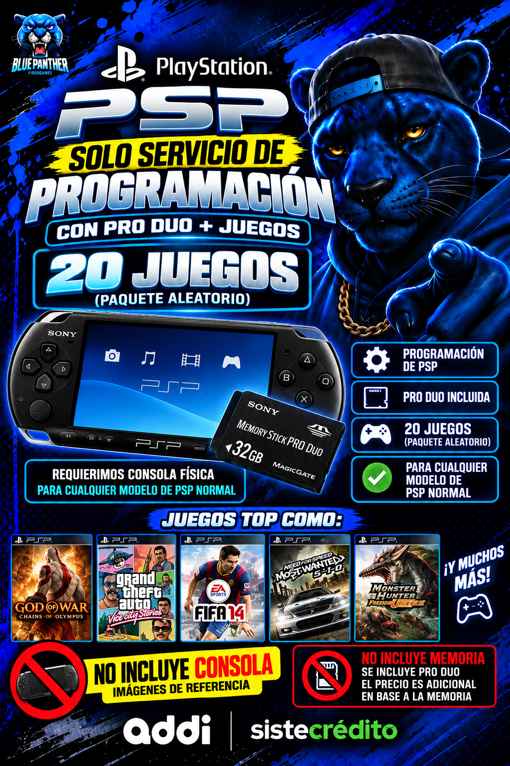 SERVICIO DE PROGRAMACIÓN PSP | PRO DUO + 20 JUEGOS ALEATORIOS | NO INCLUYE CONSOLA NI MEMORIA