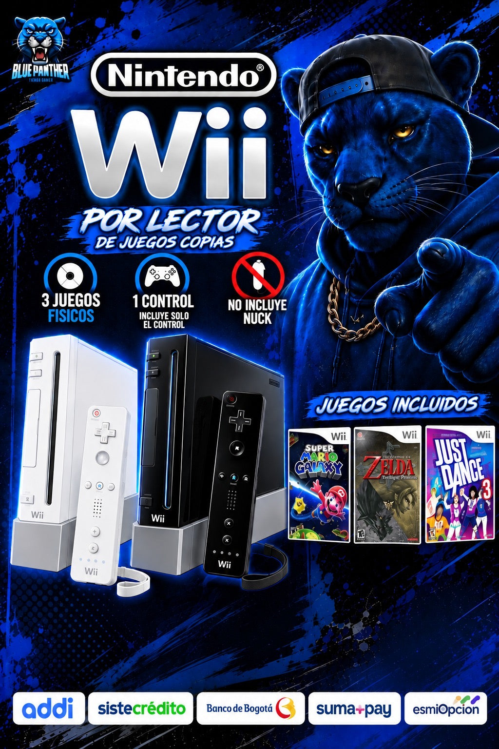 Nintendo Wii – Lector de Juegos Copias + 3 Juegos Físicos grabados en disco + 1 Control