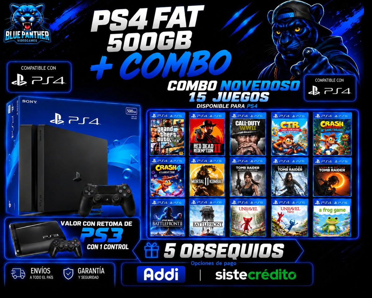 PS4 Fat 500GB + Combo Novedoso de 15 Juegos + 5 Obsequios | Con Retoma de PS3