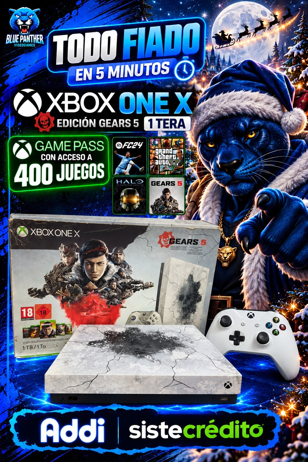Xbox One X Edición Especial Gears 5 de 1TB Usada + 2 meses de Game Pass con 400 control blanco normal