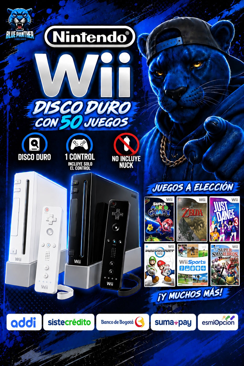 Nintendo Wii – Disco Duro con 50 Juegos + 1 Control