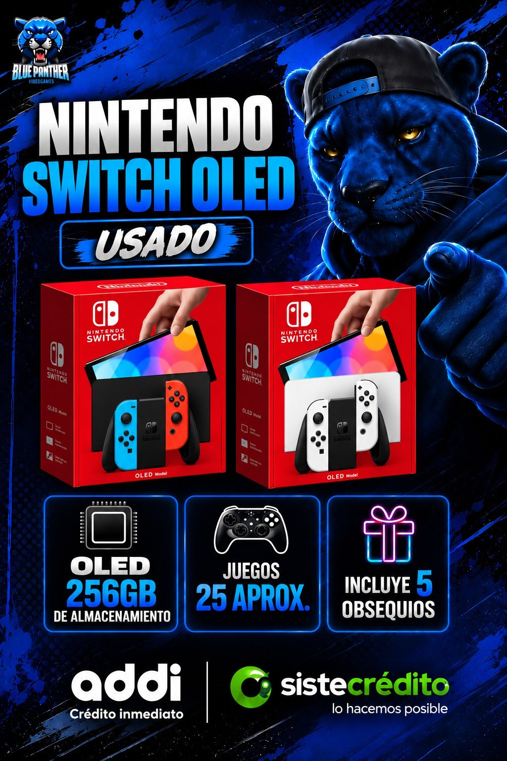 Nintendo Switch OLED Usada 256GB con 25 Juegos Aprox. + 5 Obsequio
