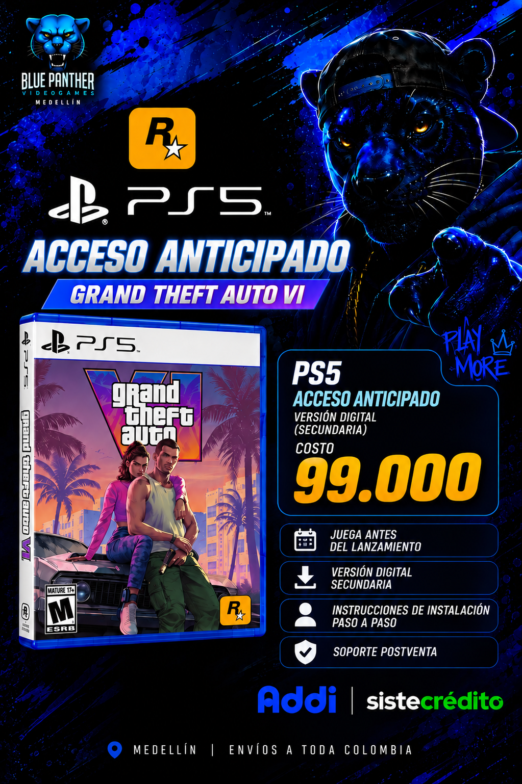 Grand Theft Auto VI (GTA 6) PS5 –acceso para jugar ya mismo | Versión Digital Secundaria