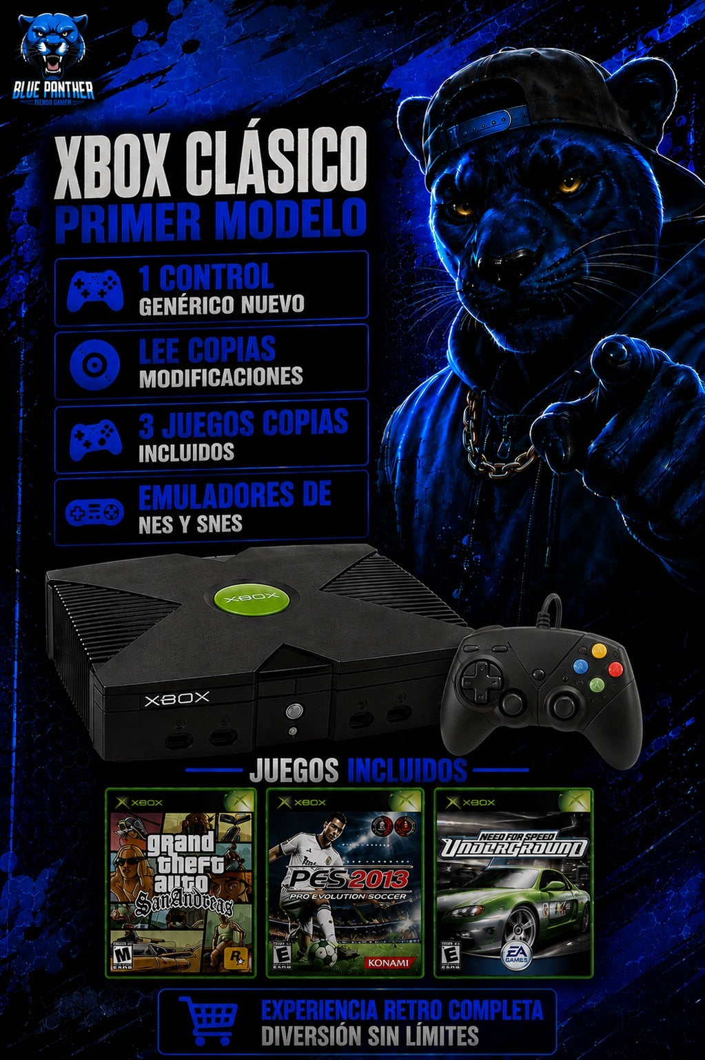 Xbox clásico con emuladores y lector disco - Usada