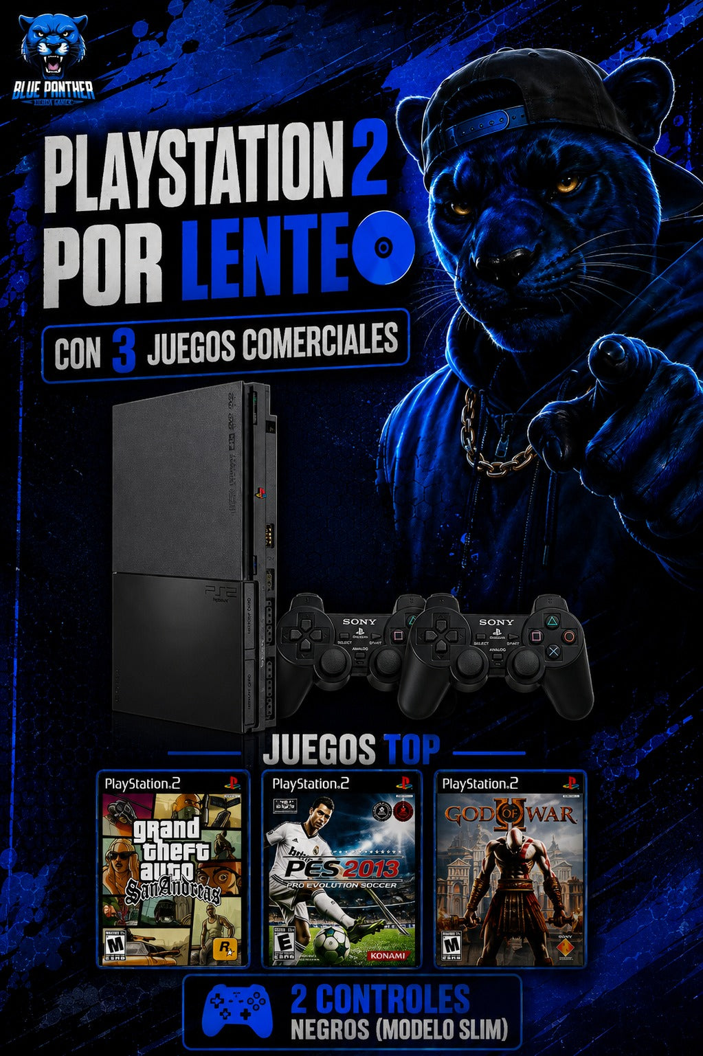 PlayStation 2 slim Leyendo Por Lente con 3 juegos en Disco