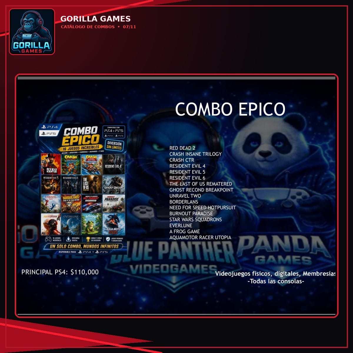 Combo 16 juegos ( Combo Épico) digital principal Ps4