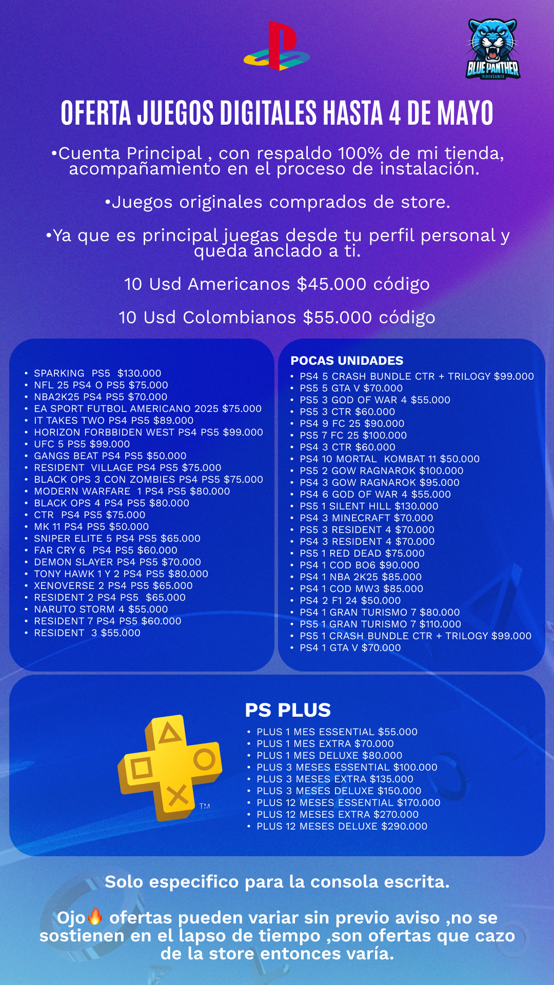 Juegos digitales PS4 - PS5 desde 50.000