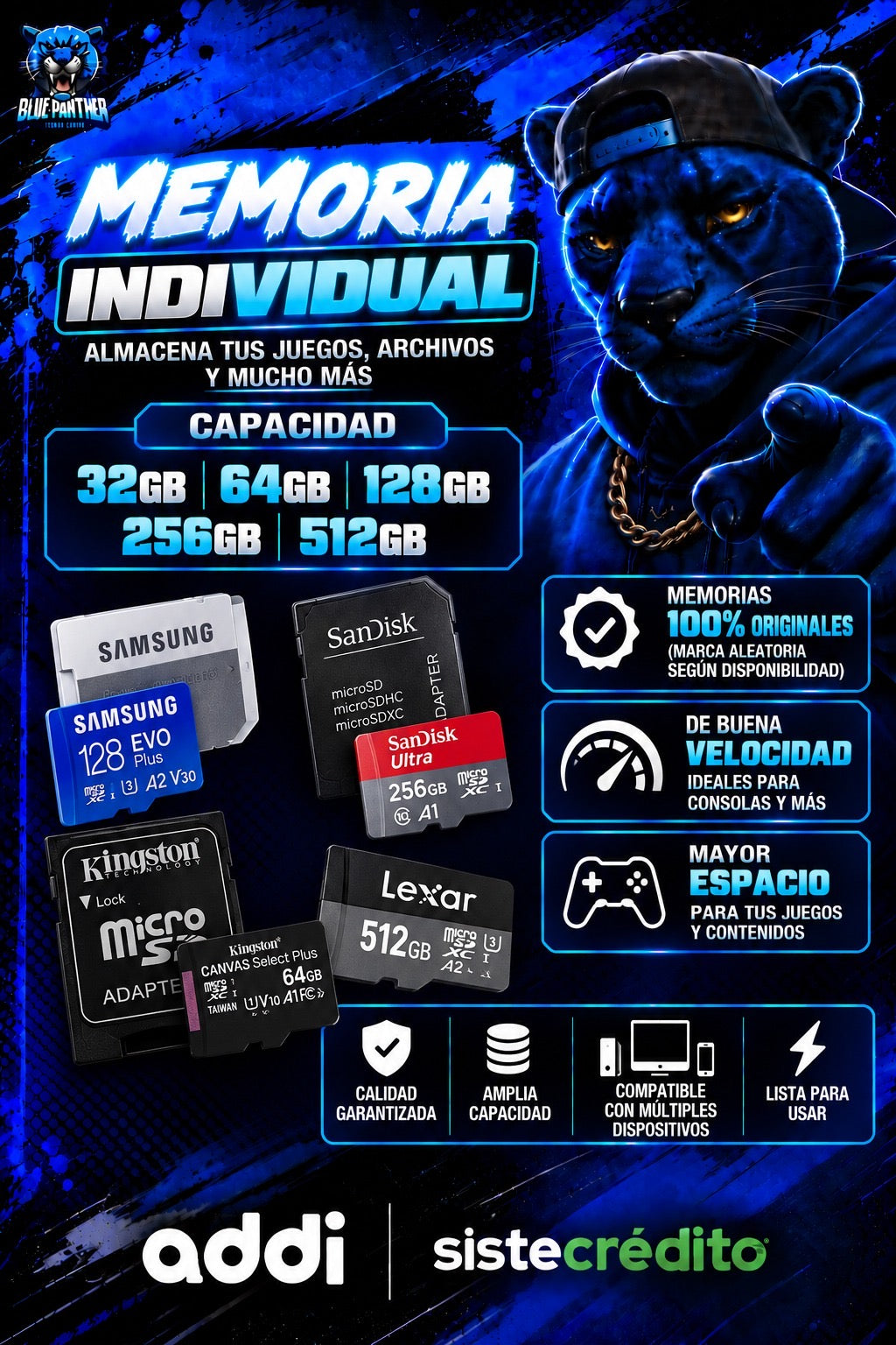 Memoria MicroSD para Consolas – 32GB, 64GB, 128GB, 256GB y 512GB ( valor variable según capacidad de la memoria )