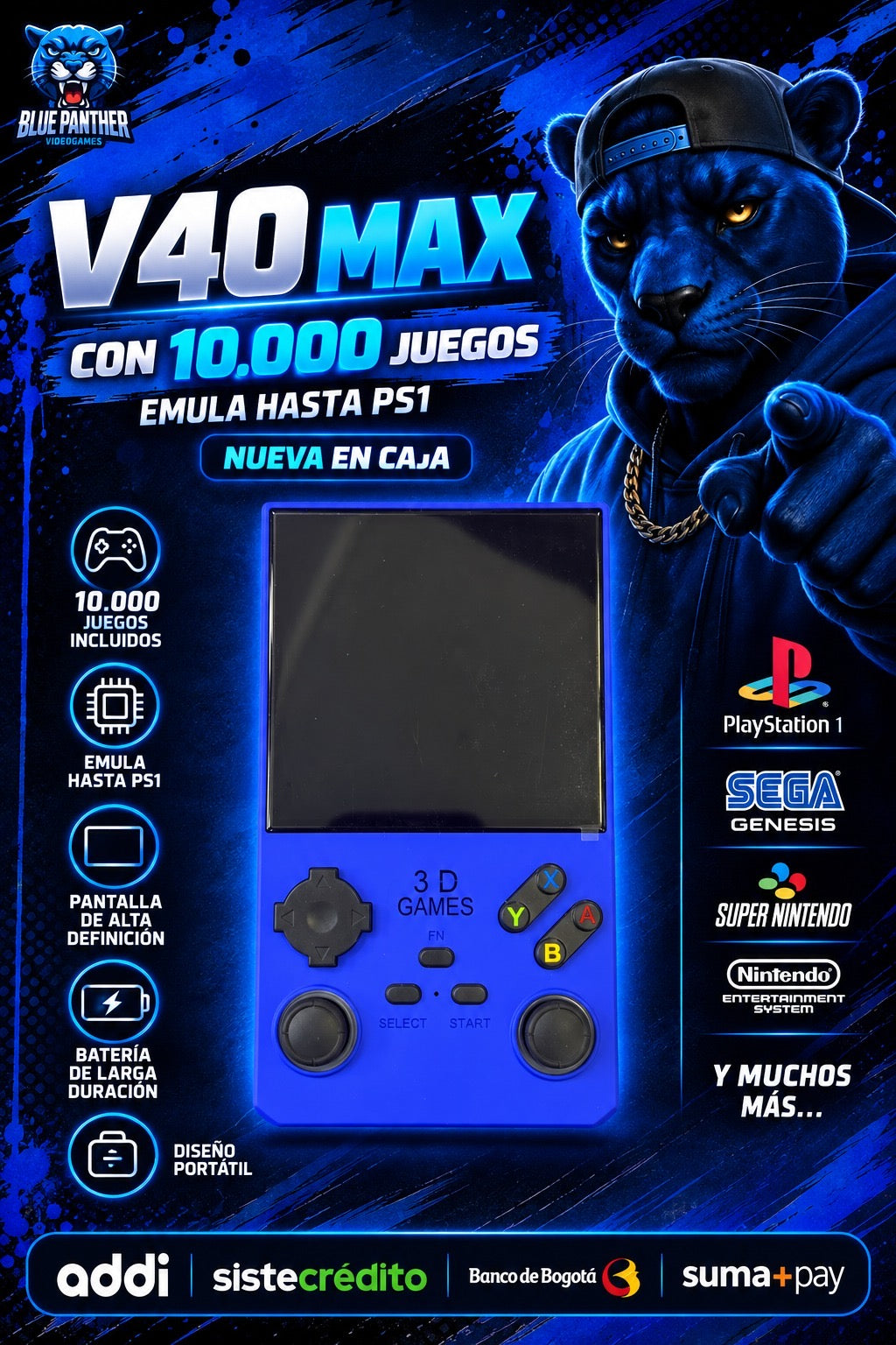 V40 Max – Consola Portátil con 10.000 Juegos + Emulación hasta PS1
