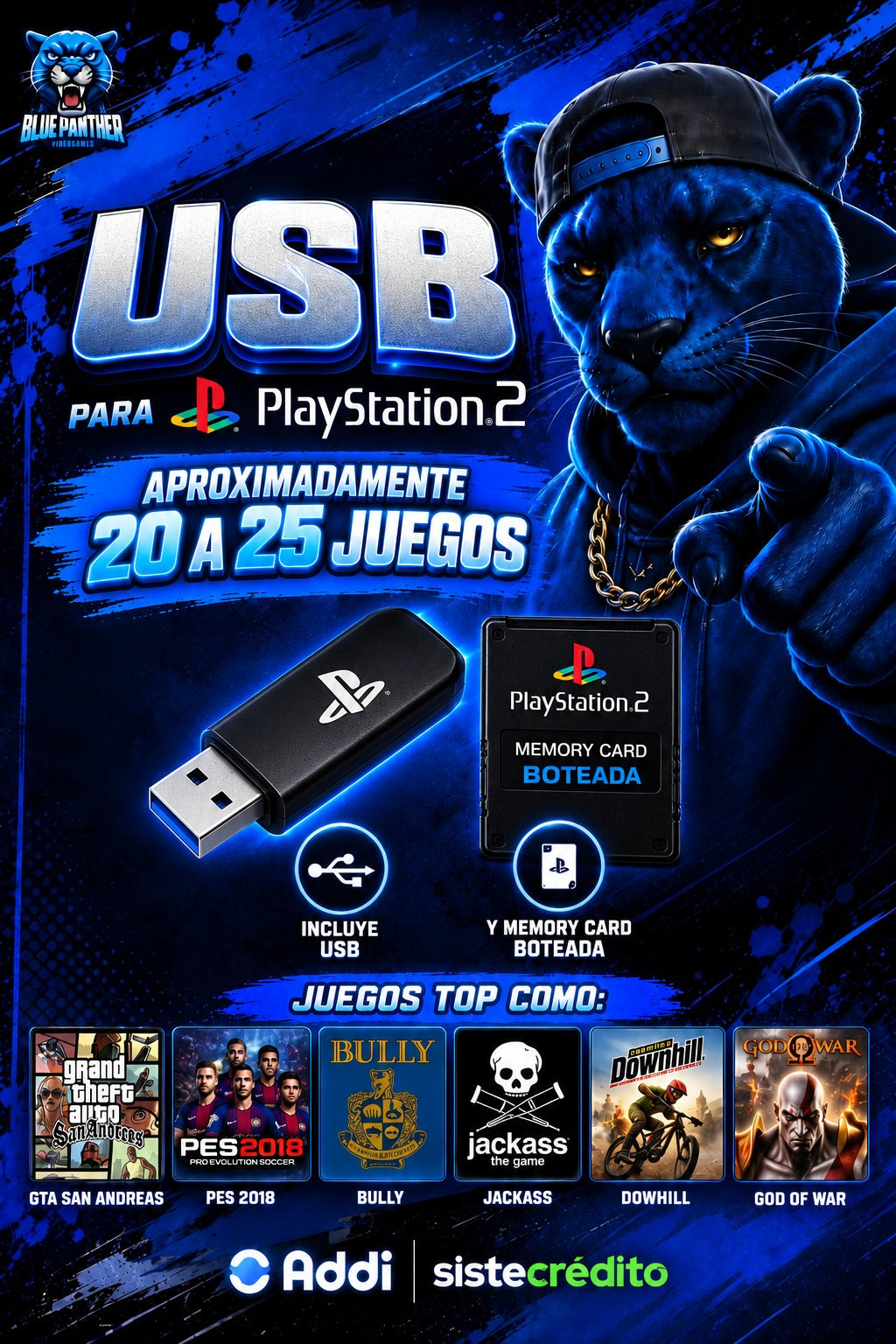 USB para PlayStation 2 con 20 a 25 Juegos + Memory Card Booteada