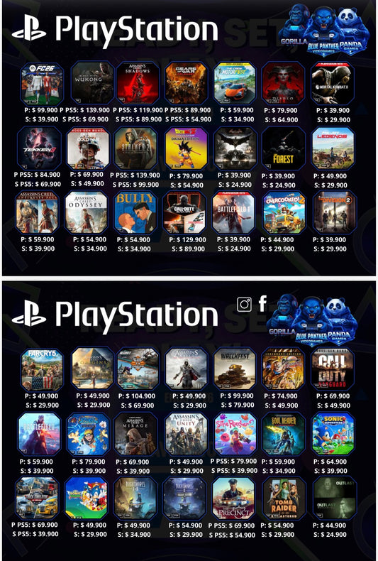 Catálogo juegos digitales ( P- Cuenta principal, S - Cuenta Secundaria) valores varía según título. Hasta el 26 agosto