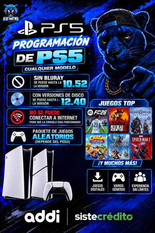 Programación PS5 – Cualquier Modelo  +Paquete de Juegos aleatorio