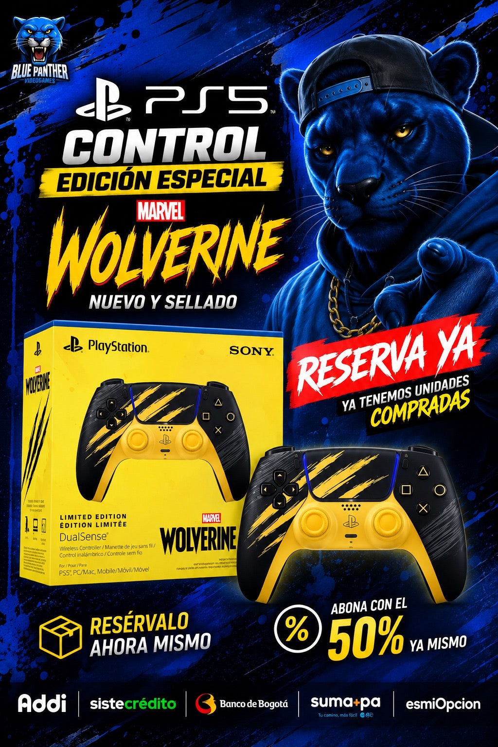 RESERVA Control PS5 DualSense Marvel Wolverine Edición Especial – Color Amarillo y Negro