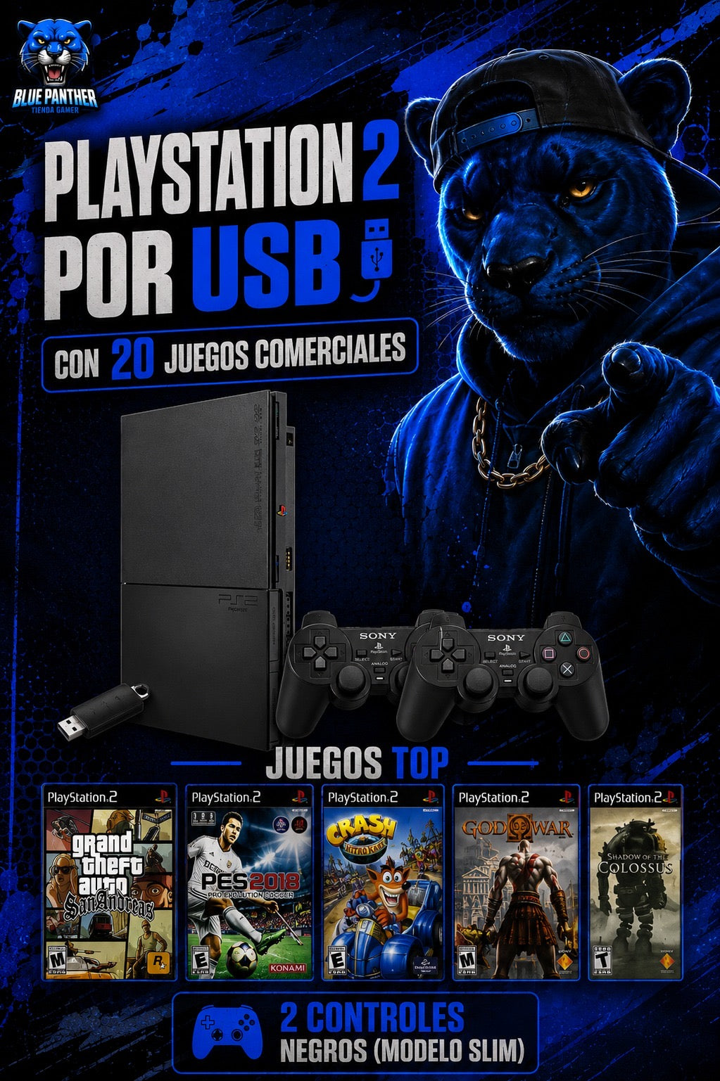 PlayStation 2 Slim Por Usb con 20 juegos  - Usada