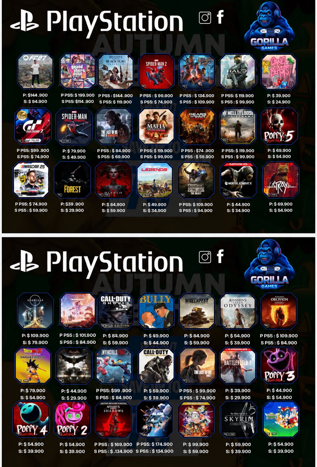 Catálogo Digital Gorilla Games |             Cada título tiene su precio individual · Consulta el valor directamente en la imagen | P Principal · S Secundaria