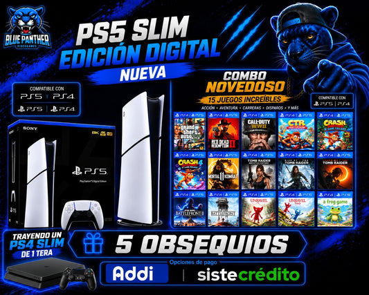 PS5 Slim Edición Digital Nueva + 15 Juegos + 5 Obsequios ( Con retoma PS4 1 TB )