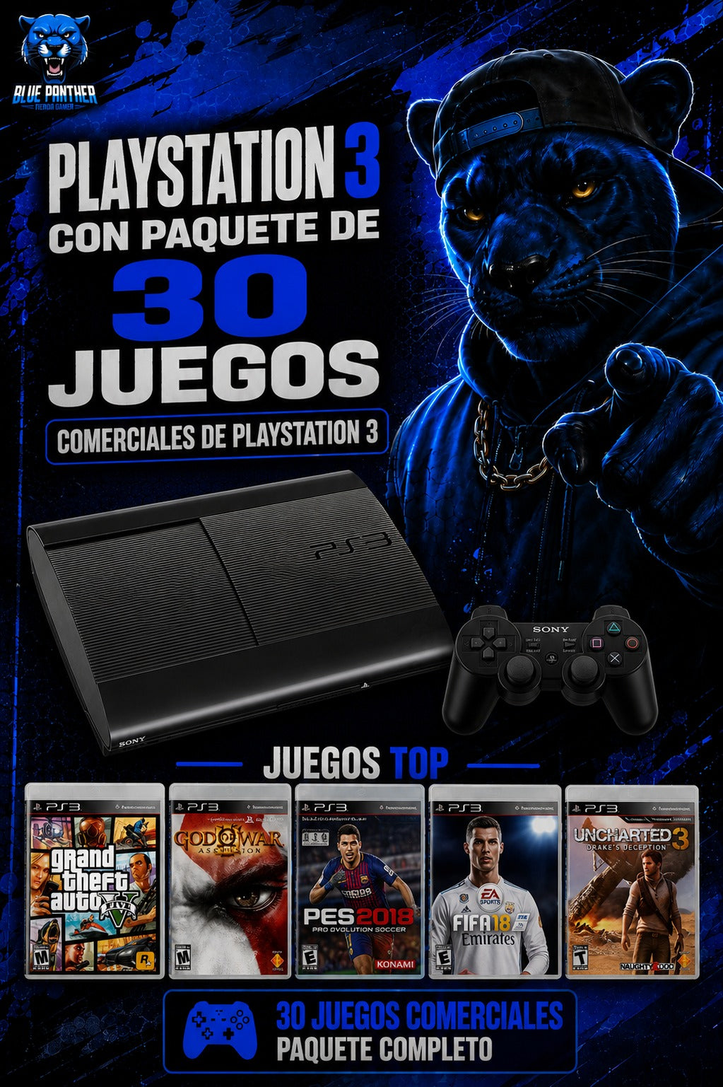 PlayStation 3 Con Paquete de 30 Juegos Comerciales