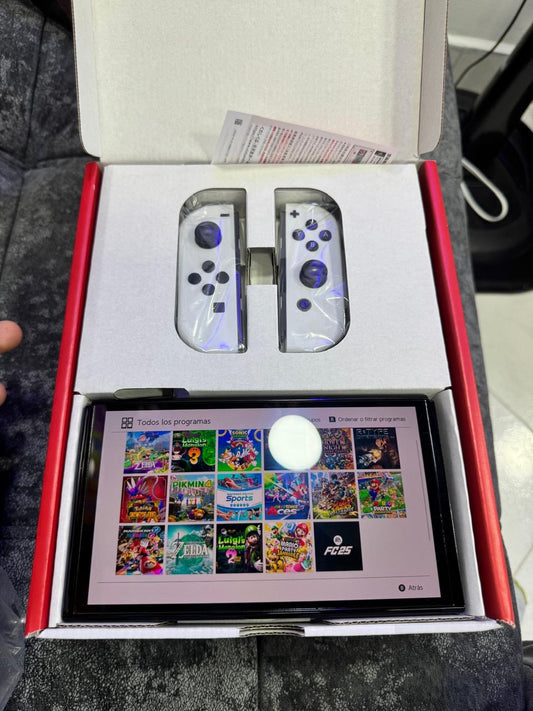 Nintendo Switch OLED (nueva con memoria 128GB):   Incluye contenido interno, aprox. 15 juegos. Cliente puede escoger color blanca o neon
