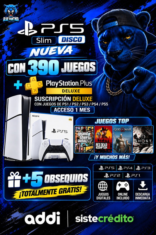 PS5 SLIM DISCO NUEVA + 390 JUEGOS Plus Deluxe  1 MES + 5 obsequios