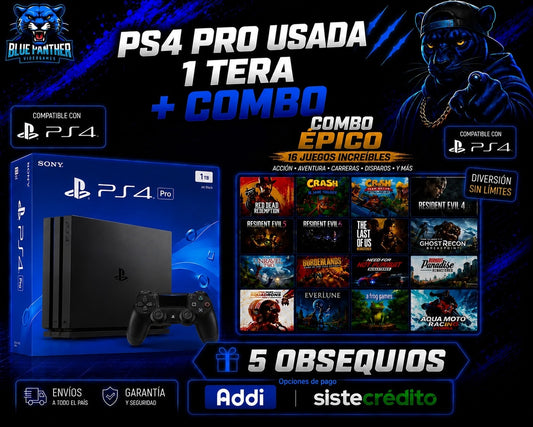 PS4 Pro Usada de 1TB + 1 Control + Combo Épico de 16 Juegos Digitales + 5 Obsequios