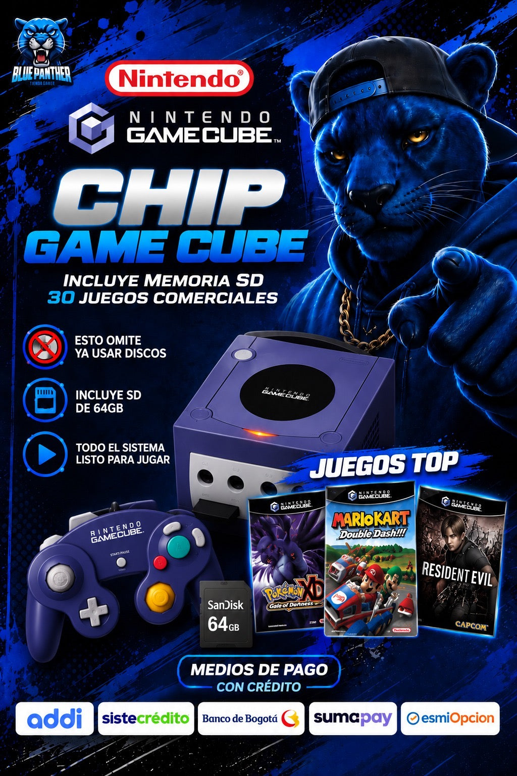 Programación CHIP GAME CUBE – con SD 64GB con 30 Juegos Comerciales
