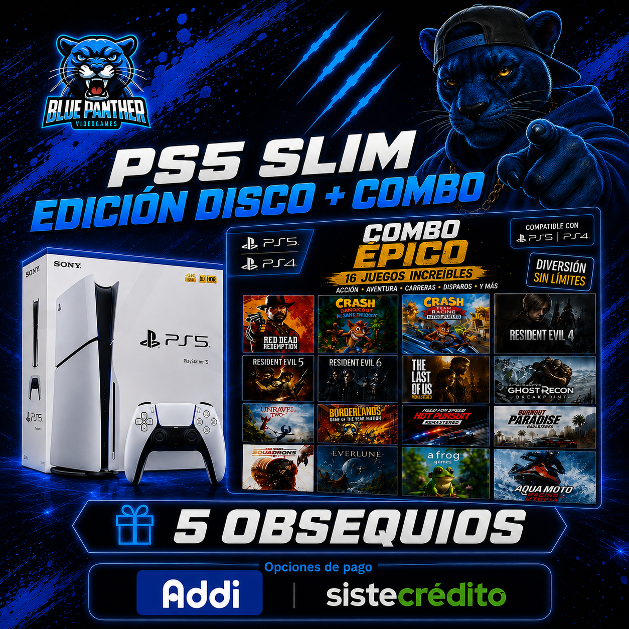 PlayStation 5  Slim Disco — Nueva y Sellada con 16 juegos y 5 obsequios