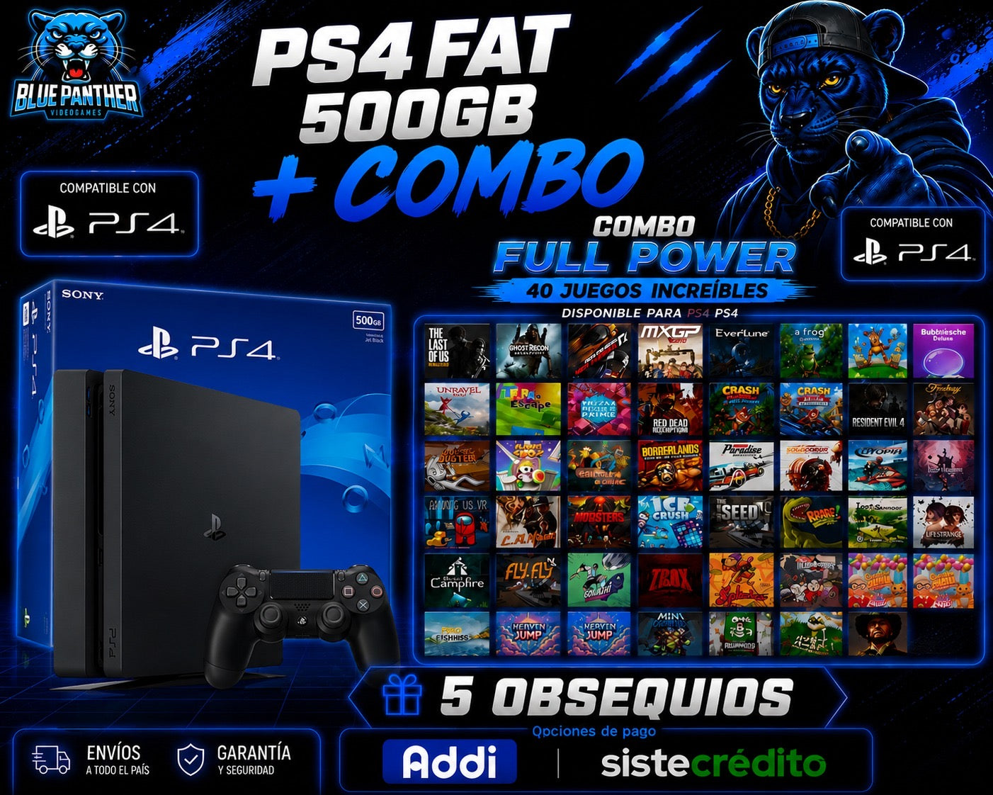 PlayStation 4 Fat 500GB Con combo  40 juegos y 5 obsequios