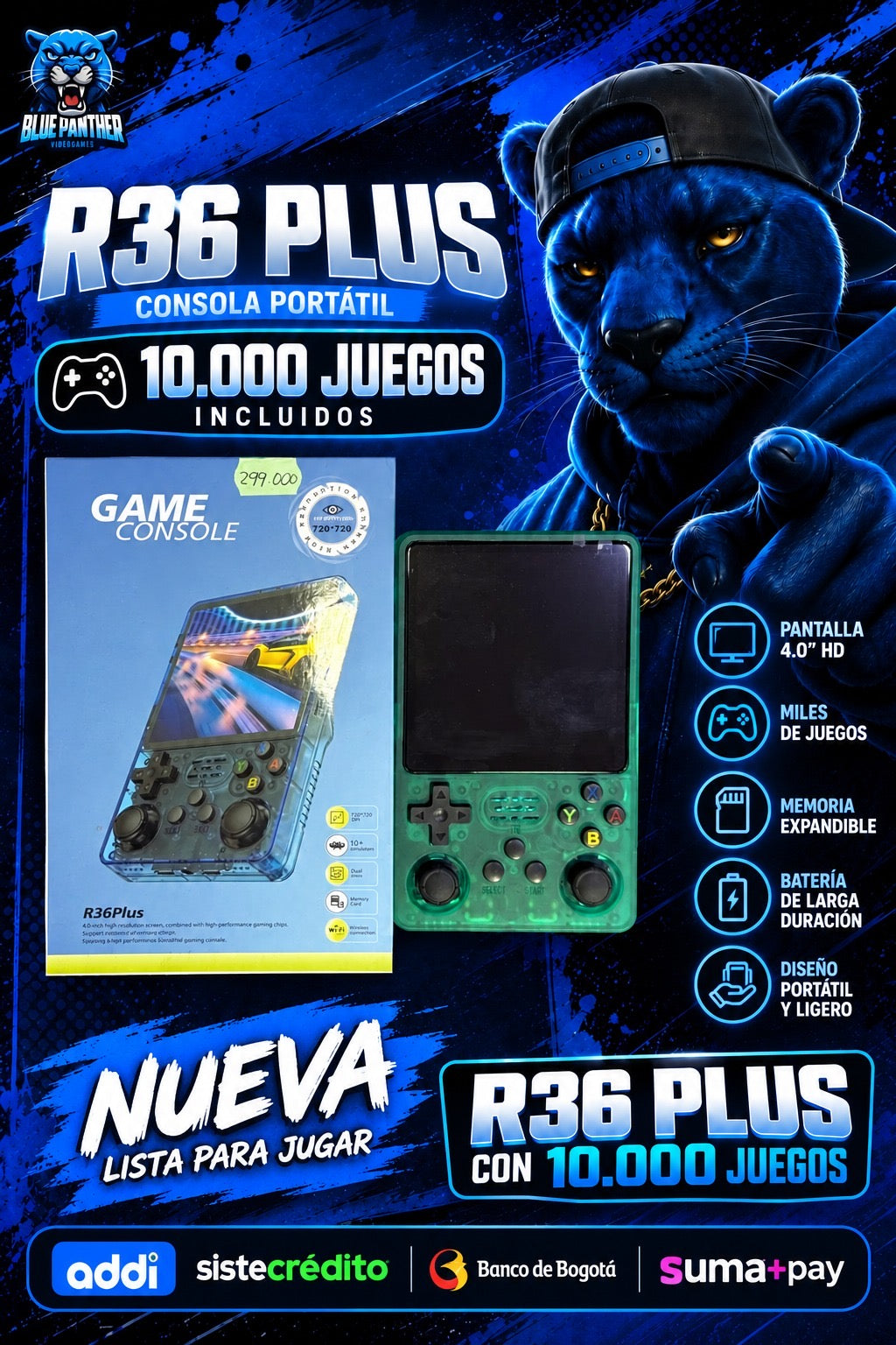 R36 Plus – Consola Portátil con 10.000 Juegos Incluidos