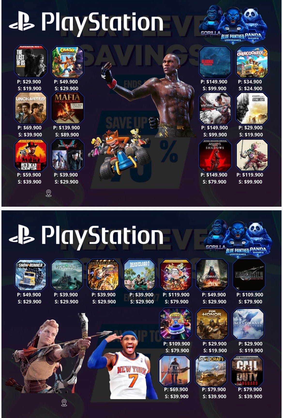 Catálogo juegos digitales ( P- Cuenta principal, S - Cuenta Secundaria) valores varía según título. Hasta el 26 mayo