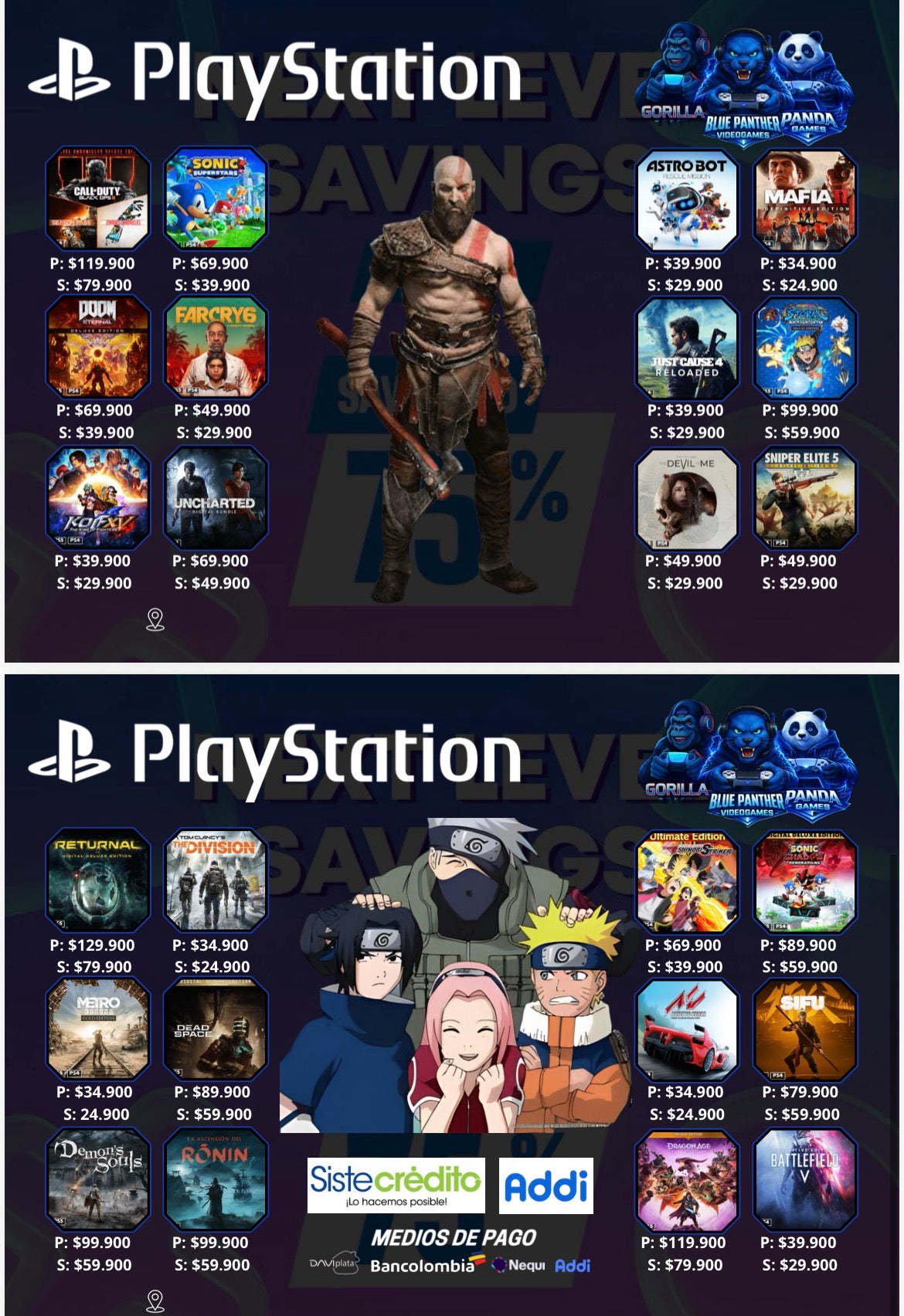 Catálogo juegos digitales ( P- Cuenta principal, S - Cuenta Secundaria) valores varía según título. Hasta el 26 mayo