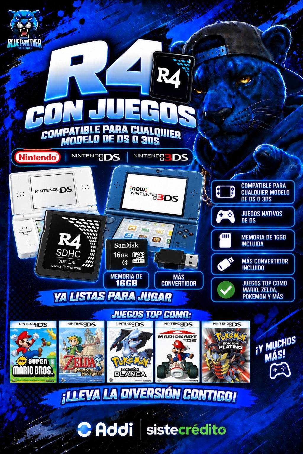 R4 para Nintendo DS y 3DS + 16GB + Juegos