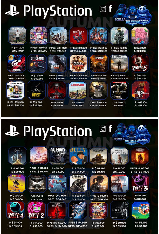 Catálogo de Juegos Digitales ( no es combo de juegos ) precios individuales 🎮 hasta el 07 de octubre  desde 29.900  valida valor en la imagen( P Principal- S Secundaria)
