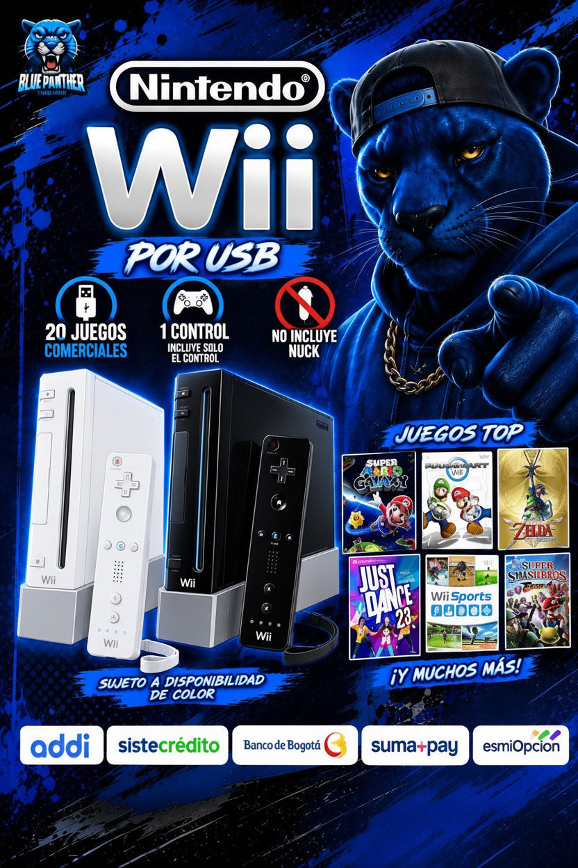 Nintendo Wii – USB con 20 Juegos Comerciales + 1 Control