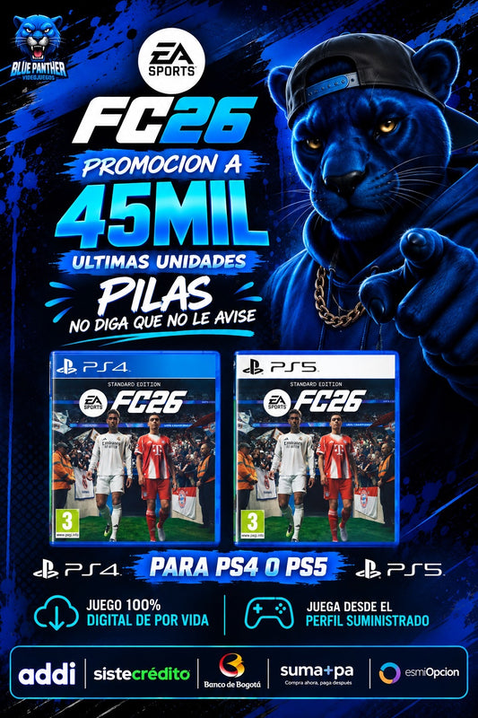 PROMOCIÓN ESPECIAL FC 26
Últimas unidades — $45.000 - Cuenta Secundaria PS4/PS5