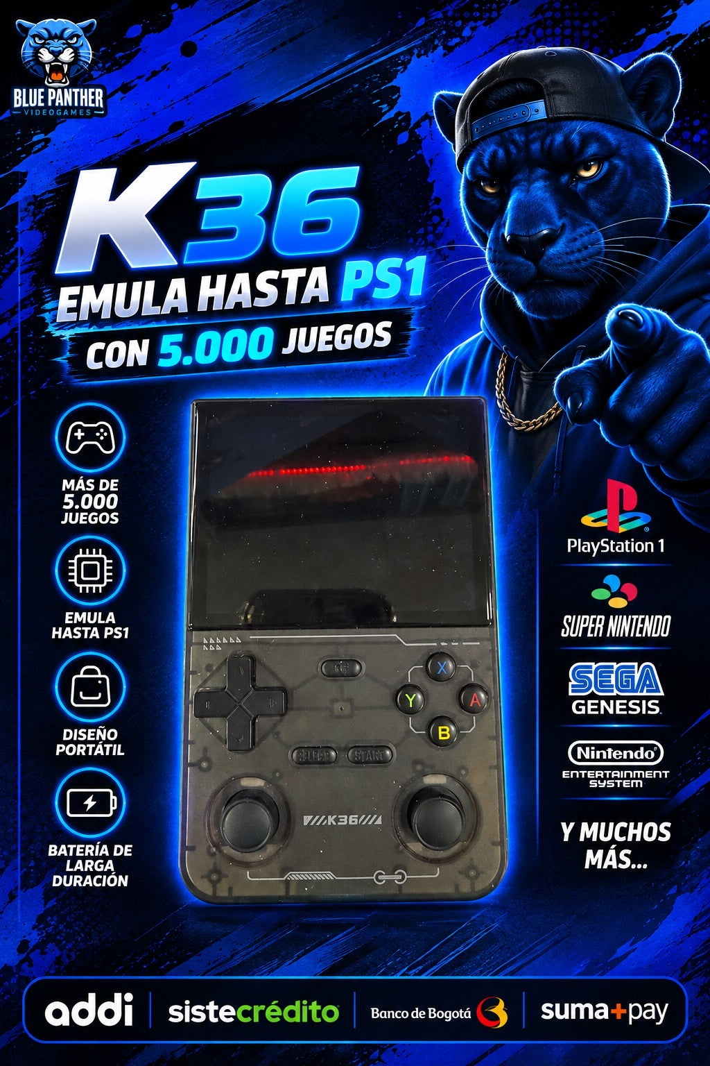 K36 – Consola Portátil con +5.000 Juegos | Emulación hasta PS1
