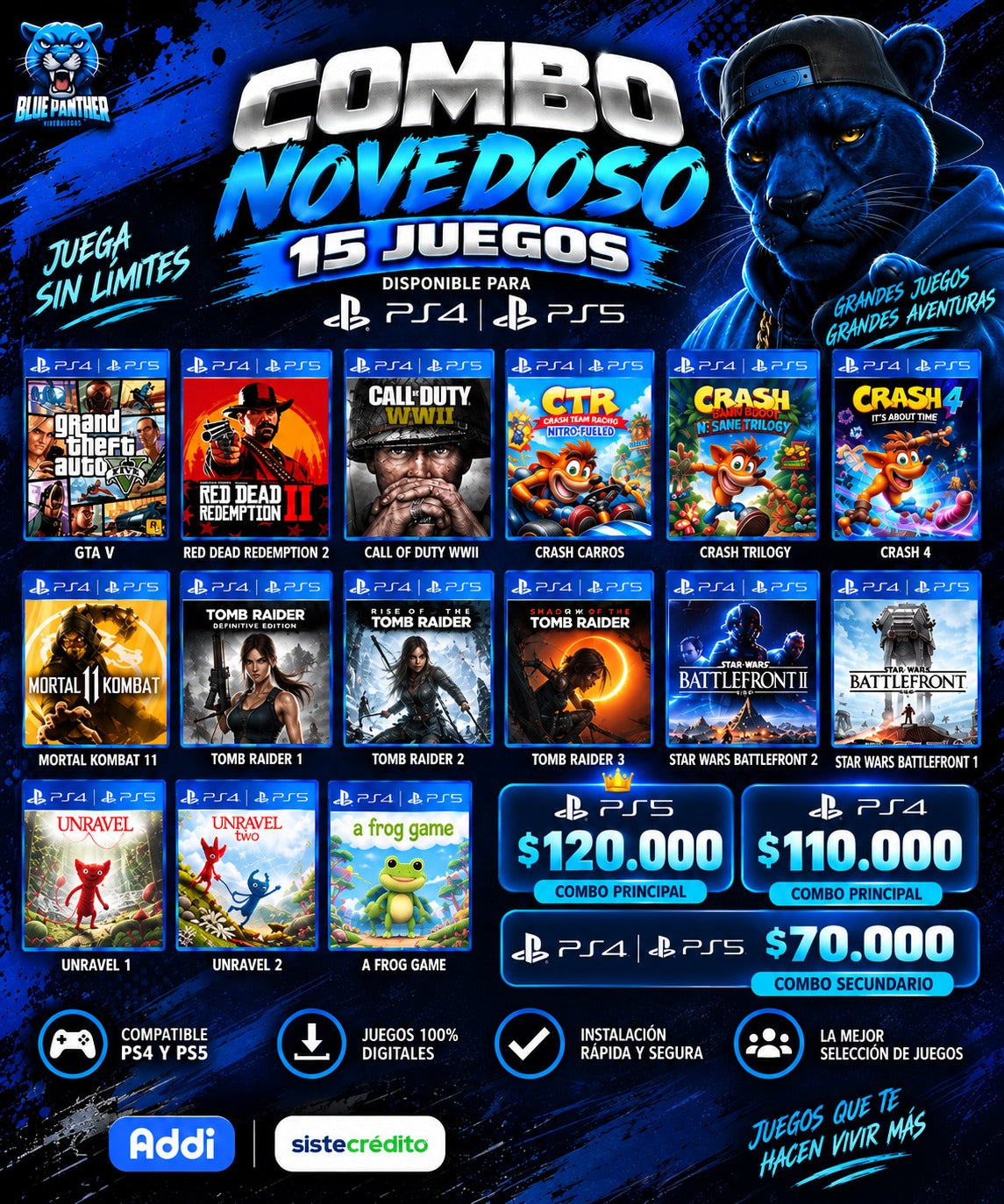 Combo Novedoso 15 juegos Secundario Ps4- Ps5