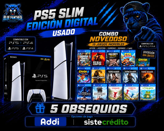 PS5 Slim Edición Digital Usada + 15 Juegos Digitales + 5 Obsequios