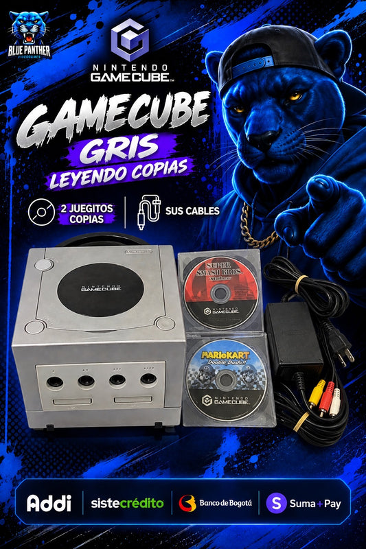 Nintendo GameCube Gris leyendo copias + 2 Juegos