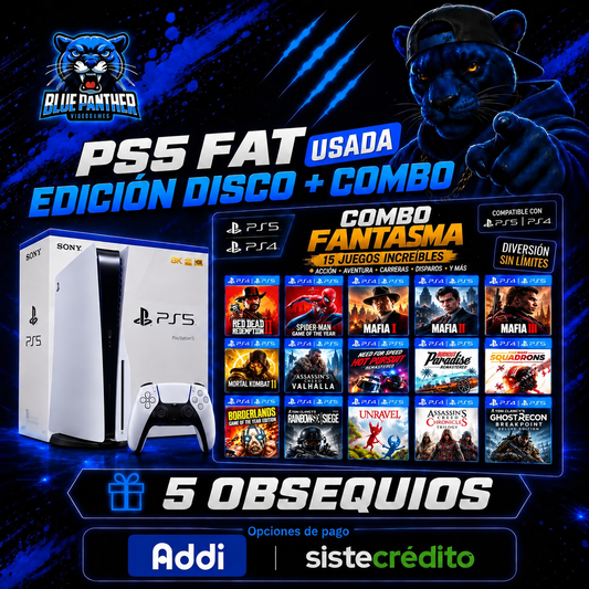 PS5 FAT Usada Edición Disco + 15 Juegos Digitales + 5 Obsequios