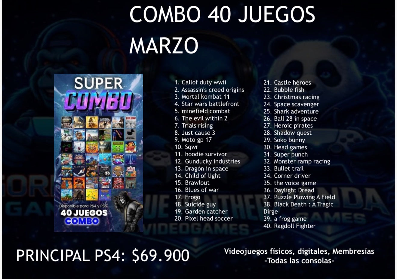 Combo 40 Juegos Marzo Digital PS4