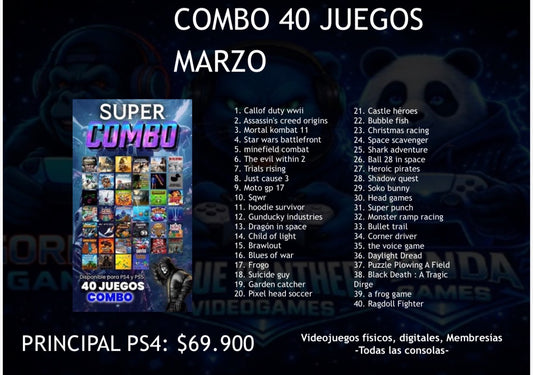 Combo 40 Juegos Marzo Digital PS4
