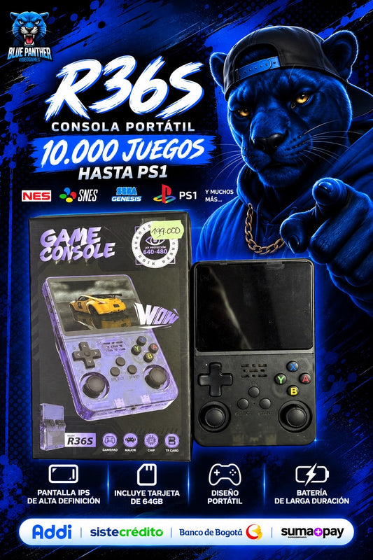 R36S Negra Consola Portátil 64GB – 10.000 Juegos Retro Emula hasta  PS1