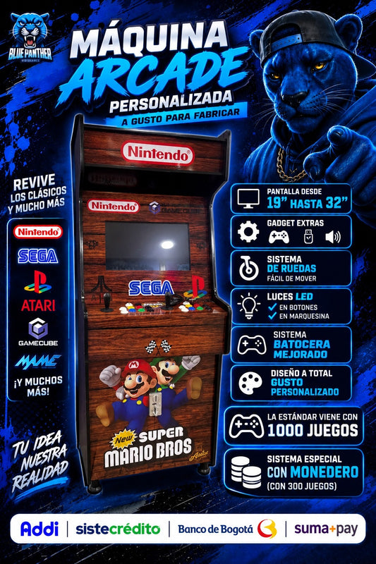 Máquina Arcade Personalizada – Diseño a Medida | Blue Panther Videogames
(Bajo Pedido a gusto)20 Dias Para Fabricarse( desde 2.000.000)