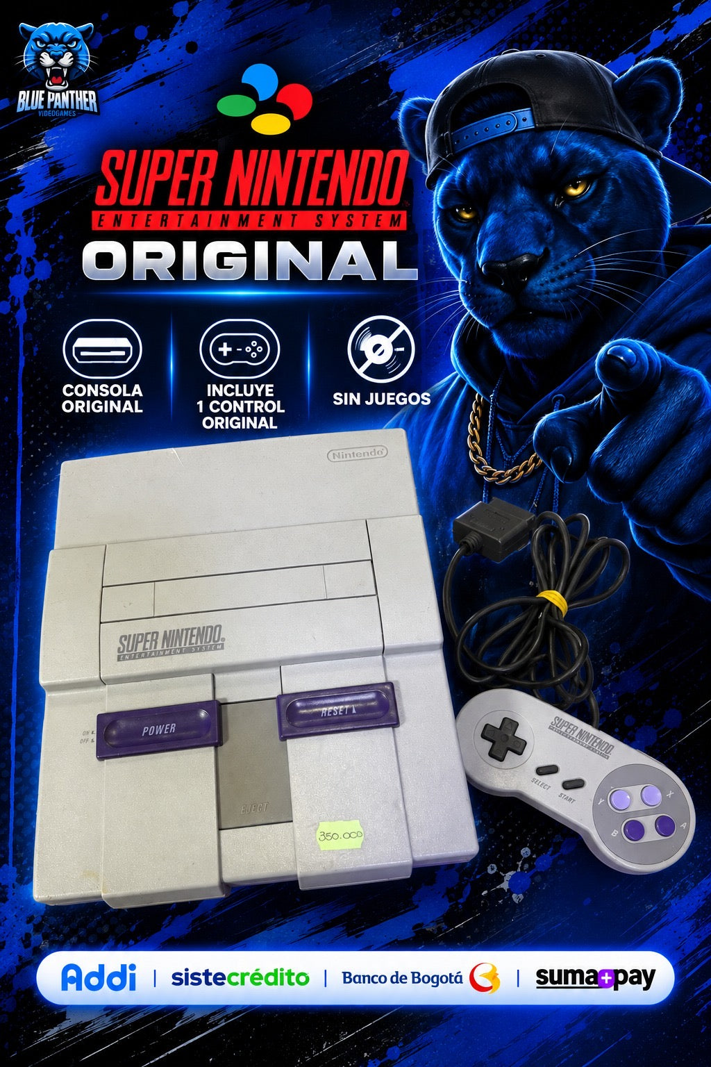 Super Nintendo SNES Original – 1 Control sin juegos