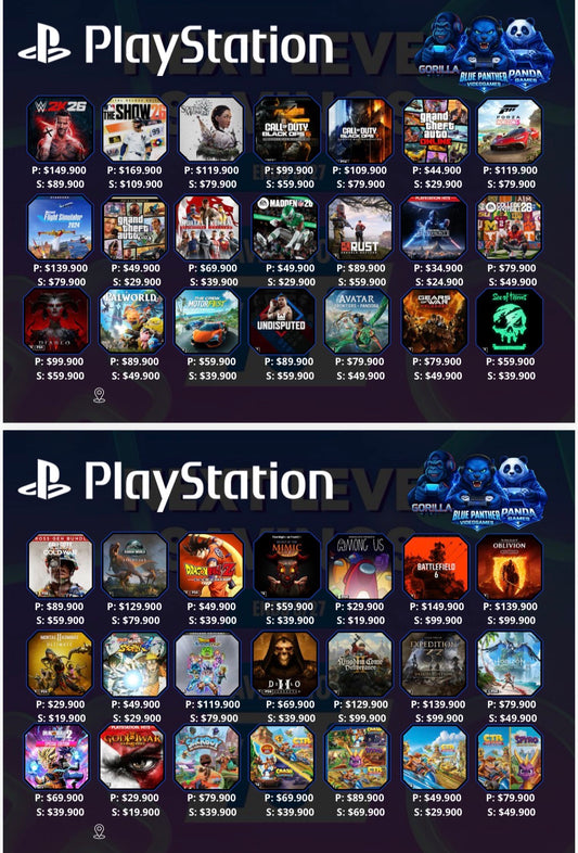 Catálogo juegos digitales ( P- Cuenta principal, S - Cuenta Secundaria) valores varía según título. Hasta el 26 mayo