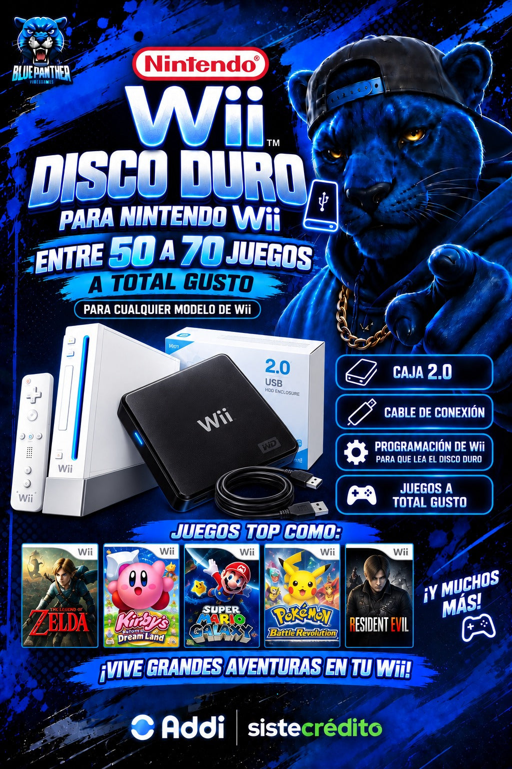 Disco Duro para Nintendo Wii con 50 a 70 Juegos – Compatible con Cualquier Modelo
