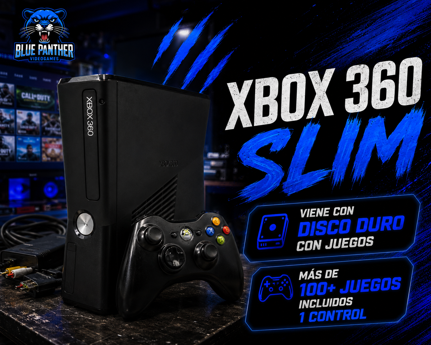 Xbox 360 slim- usada con más de 100 juegos