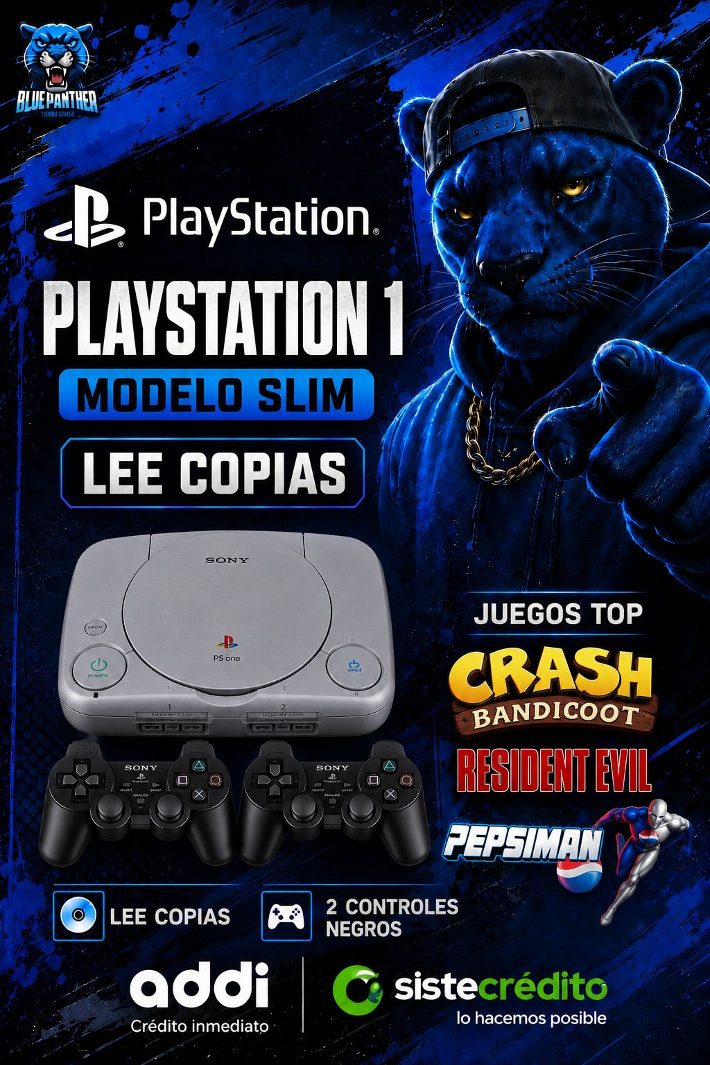 PlayStation 1 slim con 2 controles leyendo copias - Usado