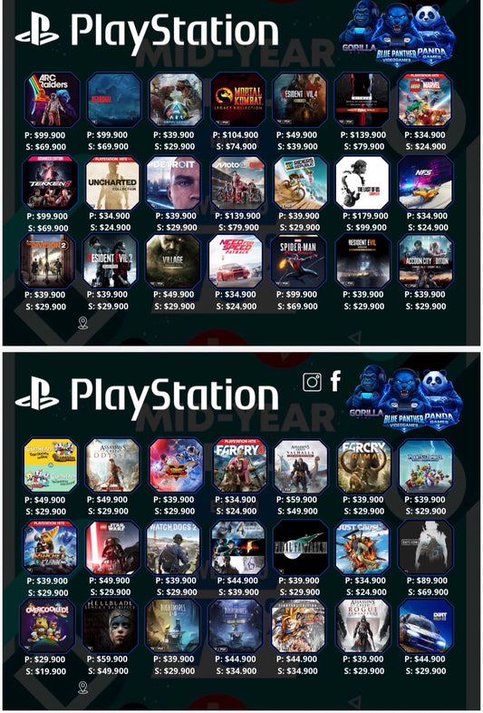 Catálogo juegos digitales ( P- Cuenta principal, S - Cuenta Secundaria) valores varía según título. Hasta el 1 julio