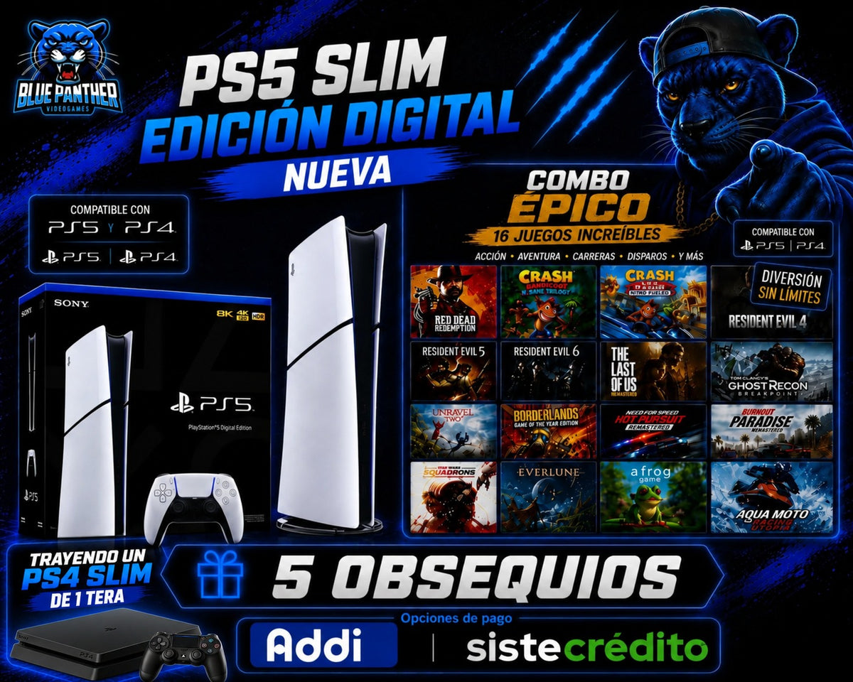 PS5 Slim Edición Digital Nueva + 16 Juegos + 5 Obsequios ( Con retoma PS4 1 TB )